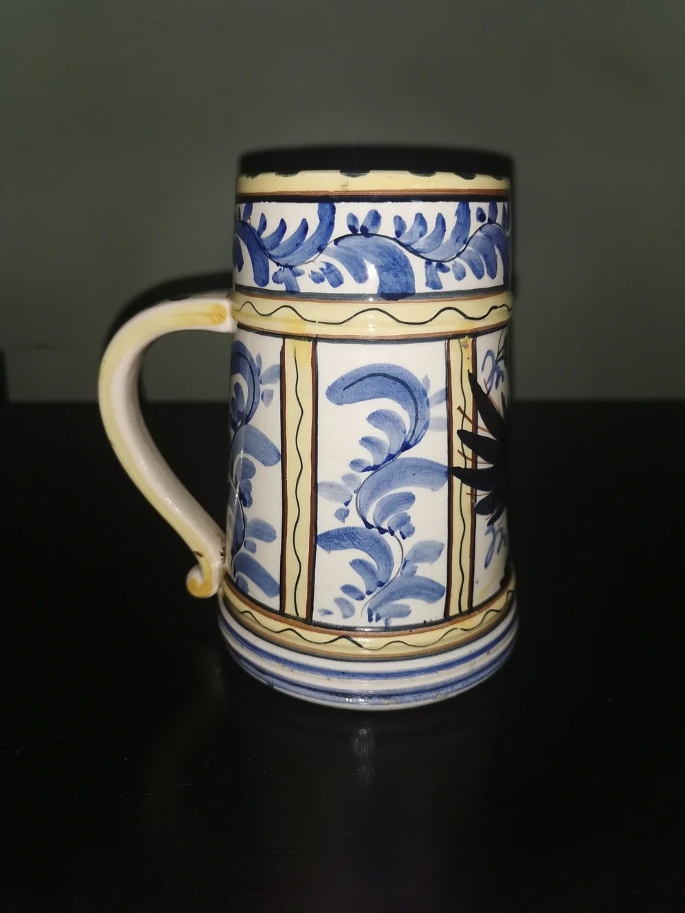 Vintage Ceramic German Decorative Beer Stein W/ Blue Floral Pattern Signed 6.25